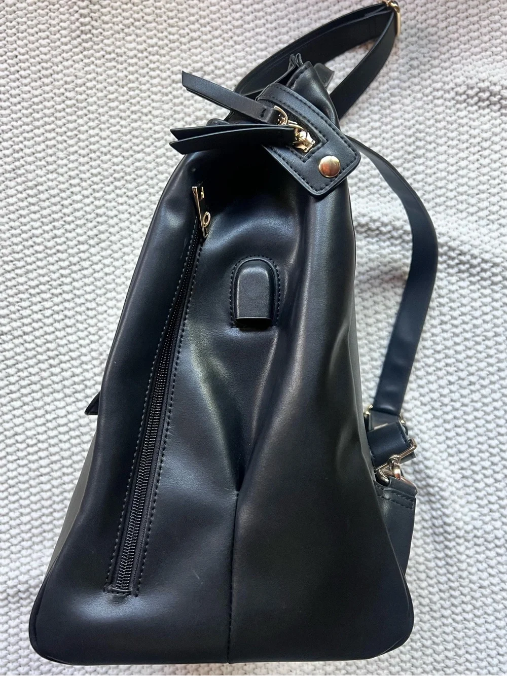 Mia + Sophia Black Faux Leather Diaper Bag Classic Minimalist Cute Baby Chic Bag